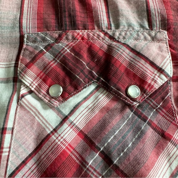 Rustler By Wrangler Shirt Mens Medium Large Red Plaid Pearl Snap Short Sleeve - Picture 5 of 9